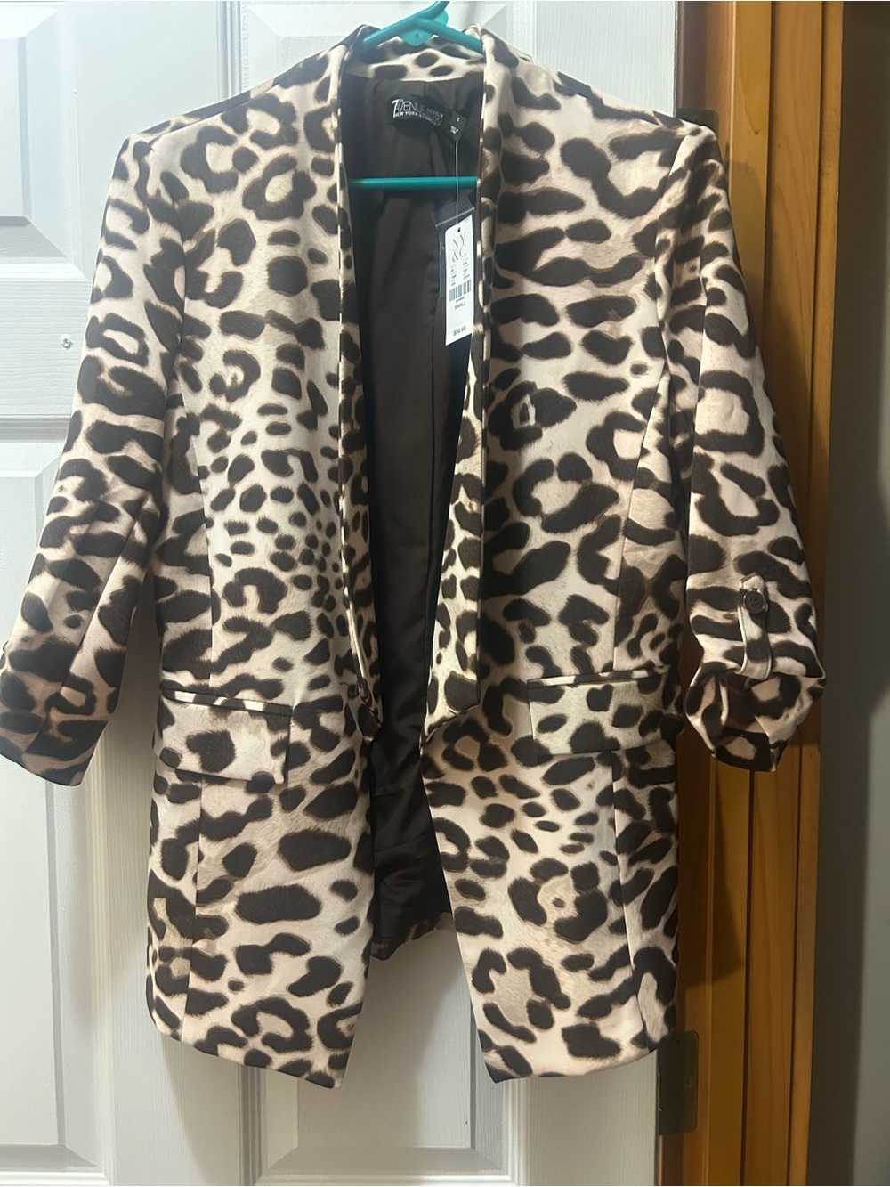 New York & Company Leopard Print Open-Front Blazer in Brown & Cream